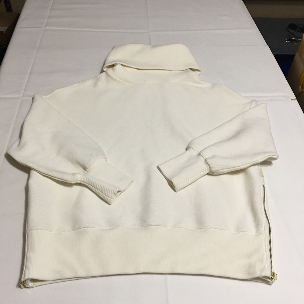 Varley Milton Cowl Neck Sweatshirt Small Ivory Ribbed Side Zip Sweater Pullover